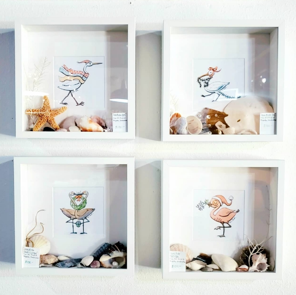 OOAK "Snow Birds" Shadowboxes Set of 4 Beach Handmade Custom Decor by @velu.illu